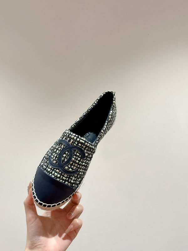 espadrillas cc blu scuro in tessuto misto pelle di vitello