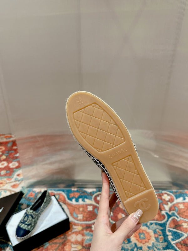 espadrillas cc blu scuro in tessuto misto pelle di vitello