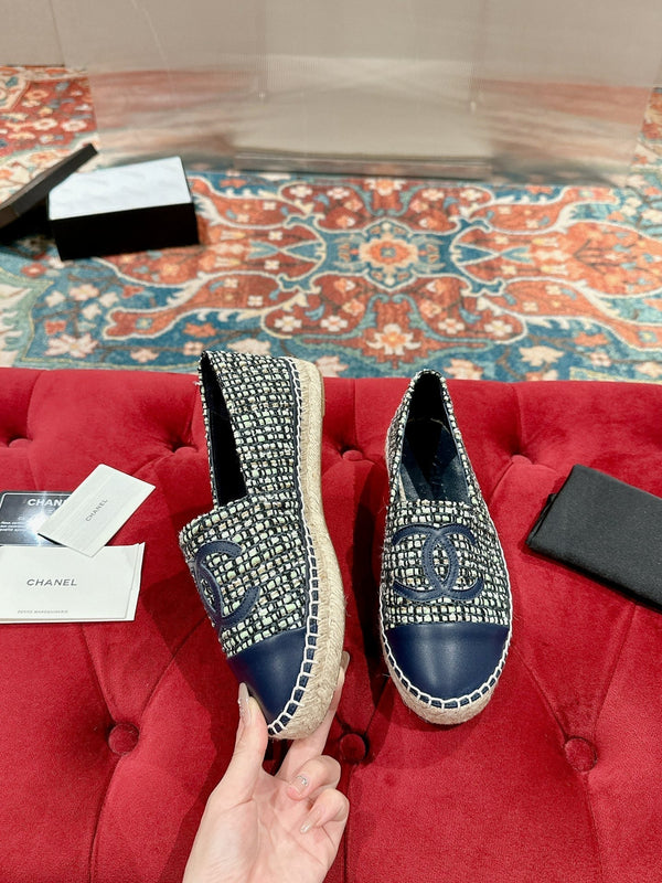 espadrillas cc blu scuro in tessuto misto pelle di vitello