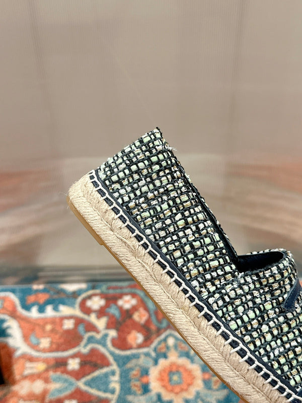 espadrillas cc blu scuro in tessuto misto pelle di vitello