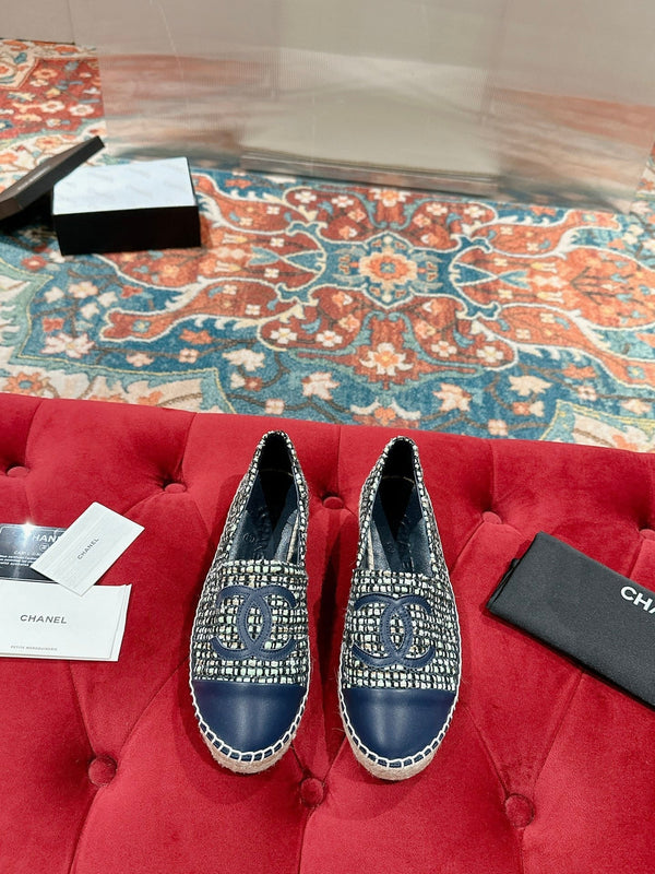 espadrillas cc blu scuro in tessuto misto pelle di vitello