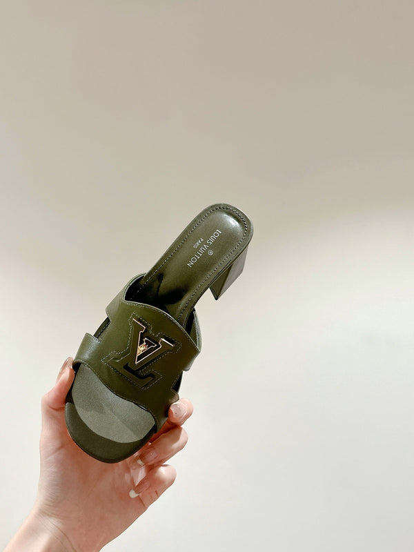 lv capri mule 45mm khaki green calfskin