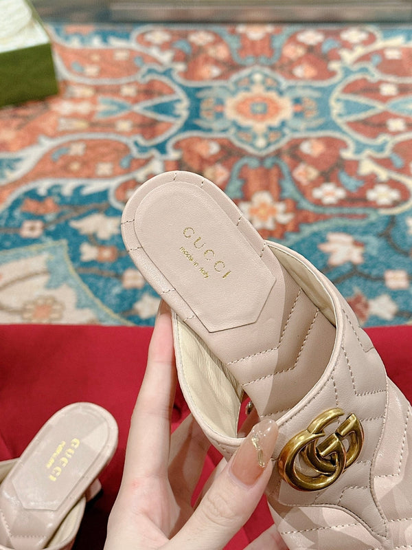 HIGH THONG MULE 55MM IN BEIGE CREAM CALFSKIN WITH GOLD HARDWARE