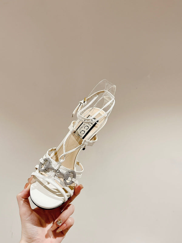 GG CRYSTAL HORSEBIT SANDAL WHITE LAMBSKIN