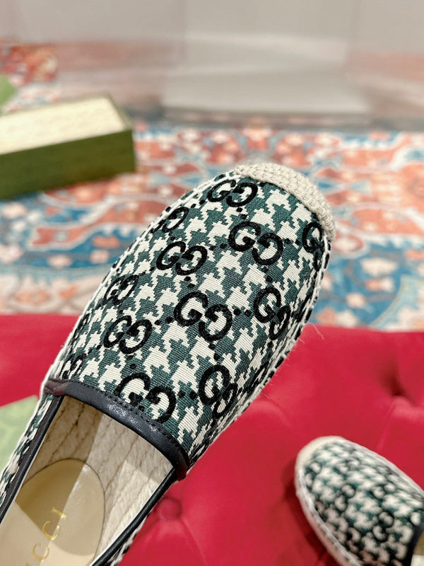 MOCASSINO ESPADRILLA GG NERO E TELA BASILICO