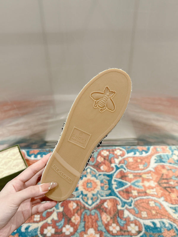 MOCASSINO ESPADRILLA GG NERO E TELA BASILICO