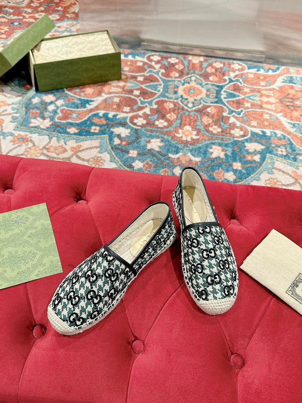 MOCASSINO ESPADRILLA GG NERO E TELA BASILICO