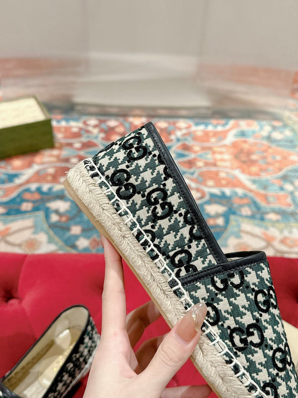 MOCASSINO ESPADRILLA GG NERO E TELA BASILICO