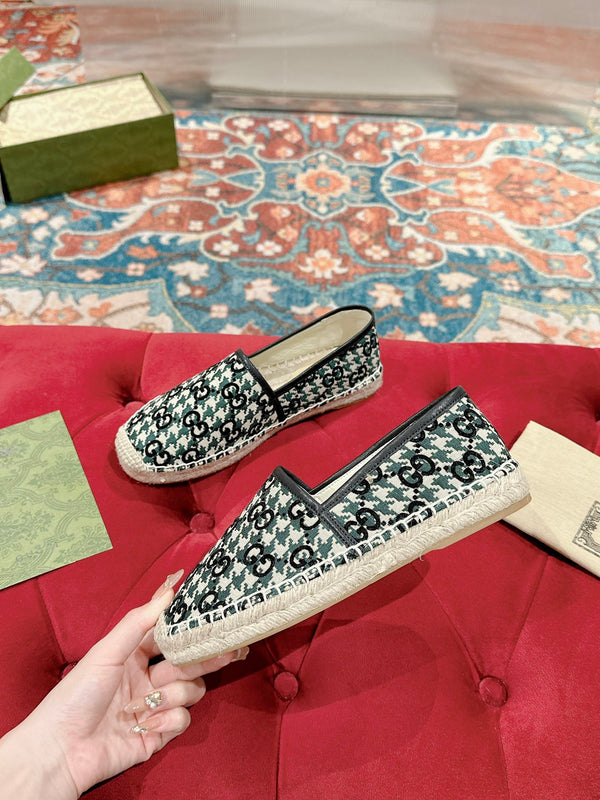 MOCASSINO ESPADRILLA GG NERO E TELA BASILICO