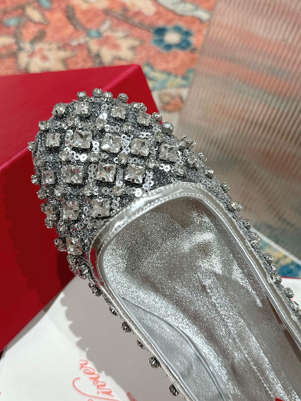 Viv 25 Mary Jane Flats Silver Fabric Rhinestone 247124