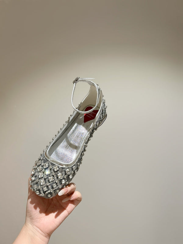 Viv 25 Mary Jane Flats Silver Fabric Rhinestone 247124