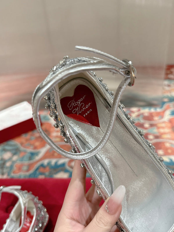 Viv 25 Mary Jane Flats Silver Fabric Rhinestone 247124