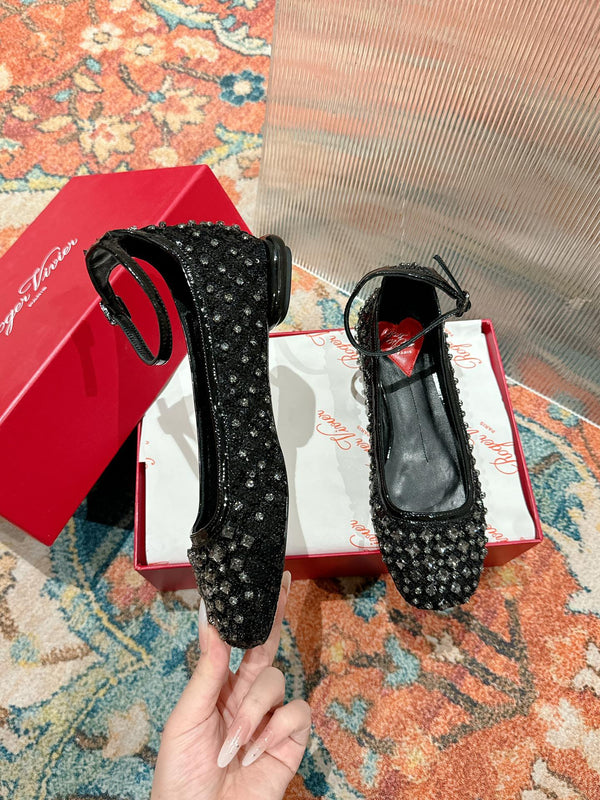 Viv 25 Mary Jane Flats Black Fabric Rhinestone 247125