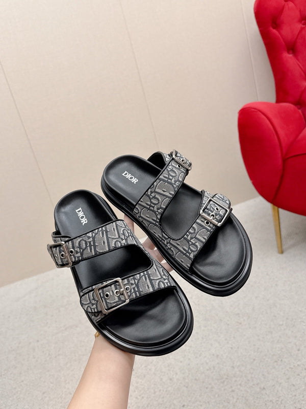 CD Aqua Sandals with Straps Grey Black Oblique Jacquard Frabic 476659