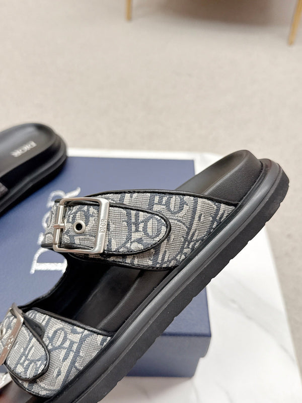 CD Aqua Sandals with Straps Grey Black Oblique Jacquard Frabic 476659