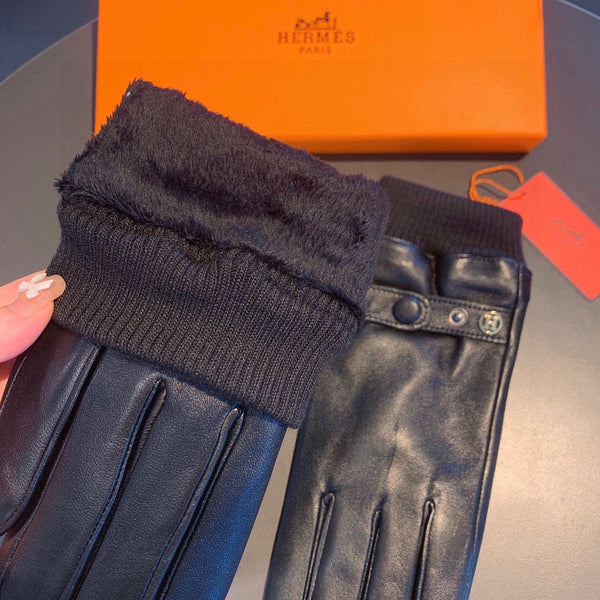 GLOVES IN BLACK SHEEPSKIN AND WOOL 112362