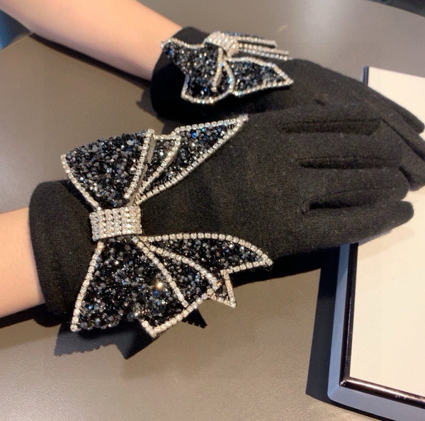 GLOVES IN BLACK WOOL WITH RHINSTONES 429247