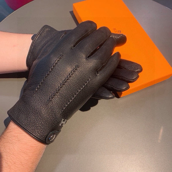 HUBERT GLOVES IN BLACK DEERSKIN WITH LAMB WOOL LINING 432639
