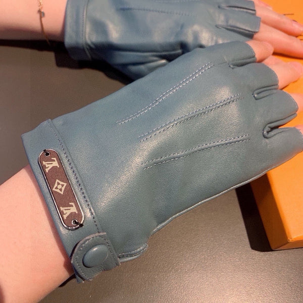 FINGERLESS GLOVES IN BLUE GREEN LAMBSKIN 453647