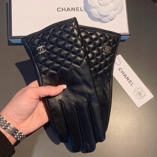 GLOVES IN BLACK LAMBSKIN WITH GOLD LOGO 462263