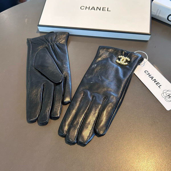 TOUCHSCREEN GLOVES IN BLACK LAMBSKIN WITH GOLD LOGO 462272