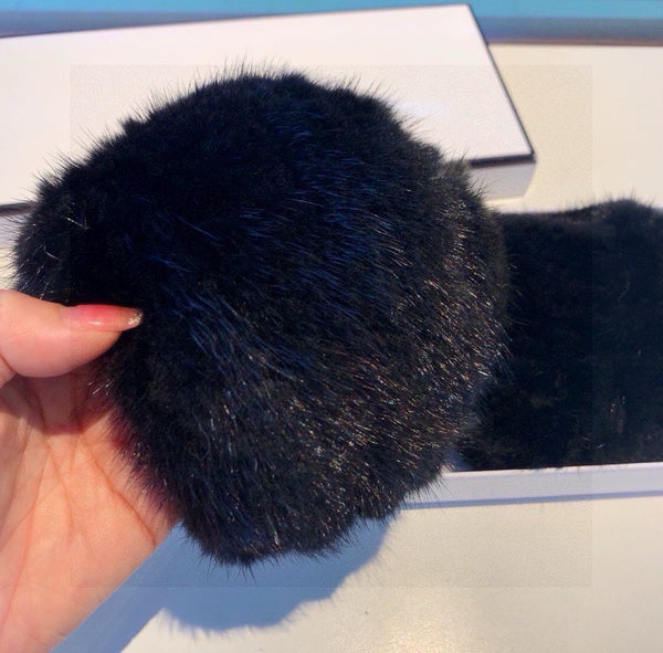 FINGERLESS HALF GLOVES IN BLACK RABBIT FUR 462278