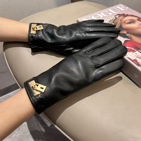 GLOVES WITH LOCK HARDWARE IN BLACK LAMBSKIN 463858