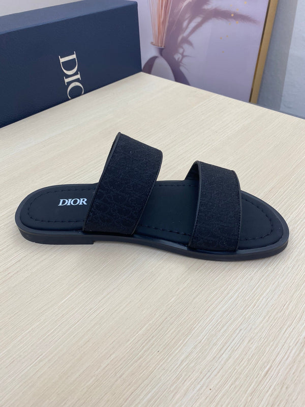 CD DOUBLE STRAP SLIPPER BLACK JACQUARD