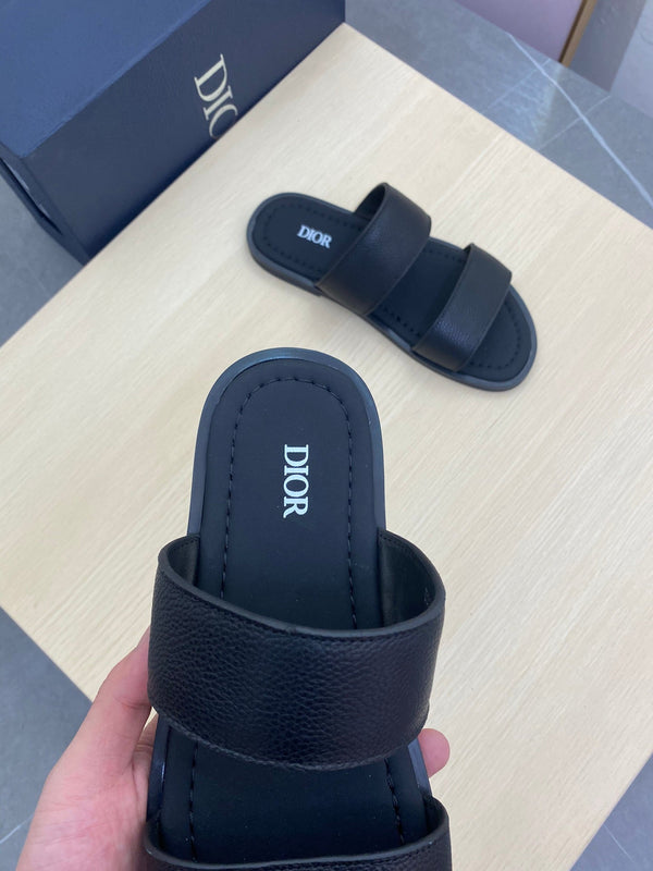 CD DOUBLE STRAP SLIPPER BLACK GRAINED CALFSKIN