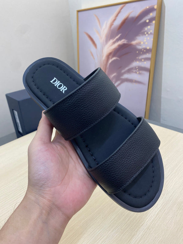 CD DOUBLE STRAP SLIPPER BLACK GRAINED CALFSKIN