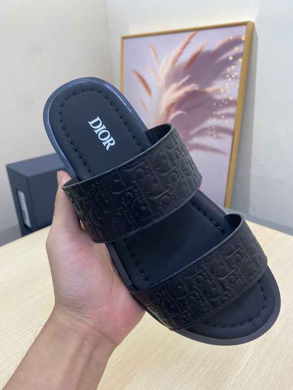 CD DOUBLE STRAP SLIPPER BLACK MONOGRAM CALFSKIN