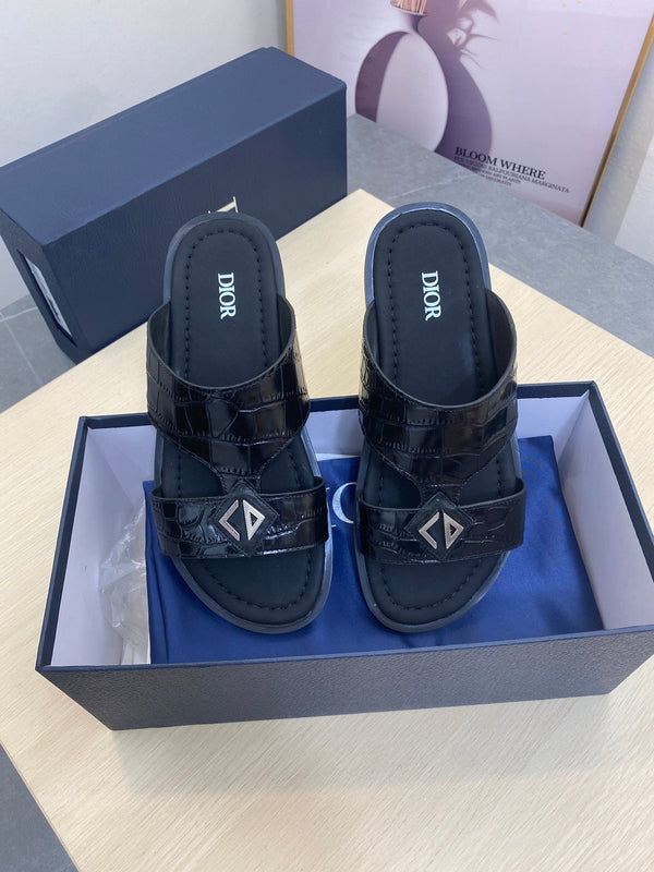 CD ALIDAS CROSS CROCODILE MOTIF SANDAL BLACK CALFSKIN