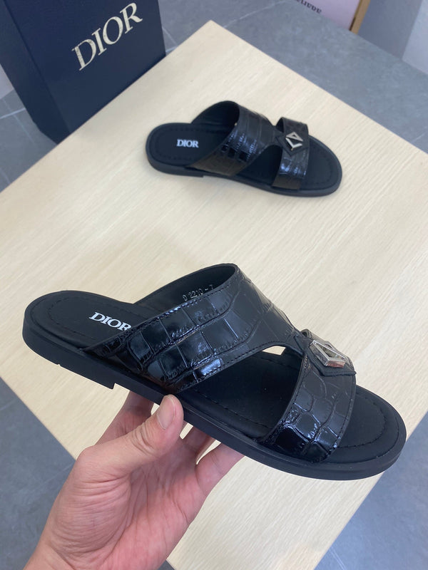 CD ALIDAS CROSS CROCODILE MOTIF SANDAL BLACK CALFSKIN