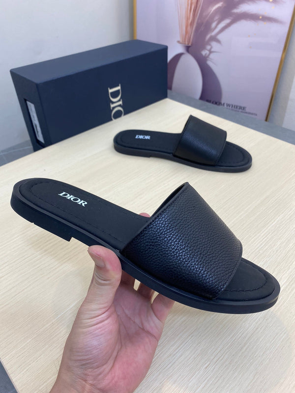 CD SLIDE ALIDAS SLIPPER BLACK GRAINED CALFSKIN