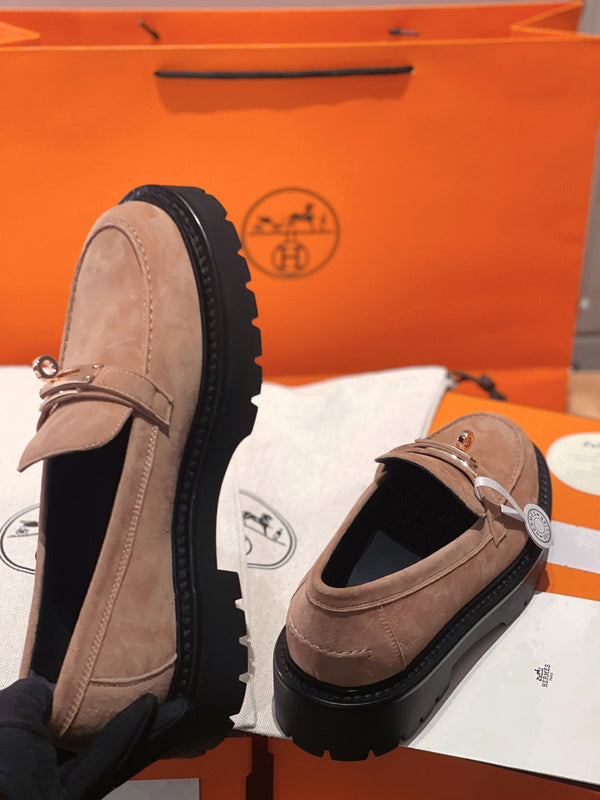 HM Icone Loafer In Light Coral Pink Suede 100106