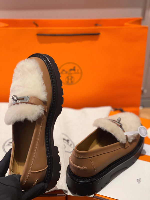 HM Icone Loafer Brown Calfskin And Rabbit Fur 100131