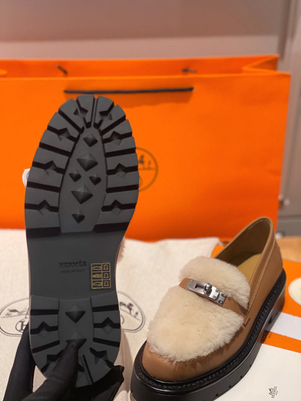 HM Icone Loafer Brown Calfskin And Rabbit Fur 100131