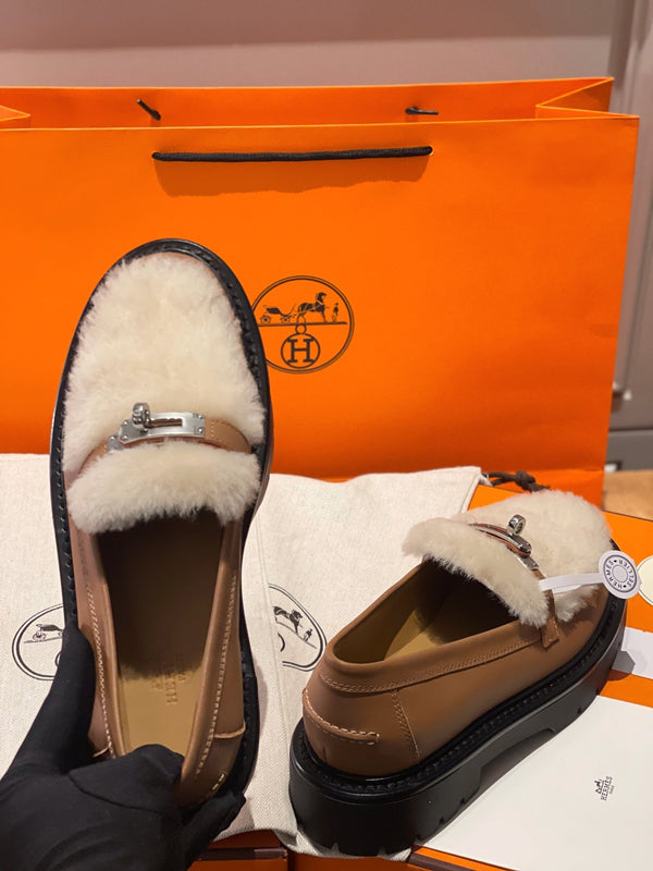HM Icone Loafer Brown Calfskin And Rabbit Fur 100131