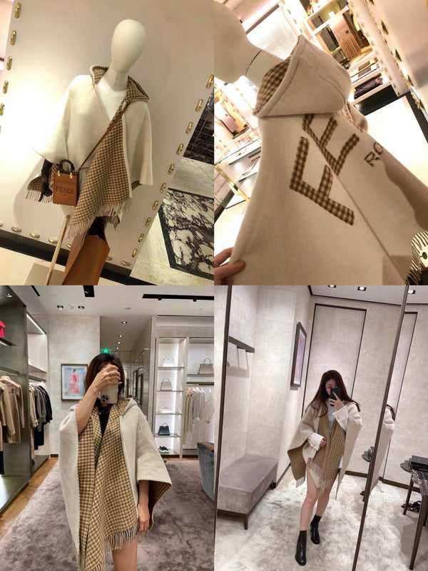 PONCHO FF 160 CM IN CASHMERE E LANA BEIGE