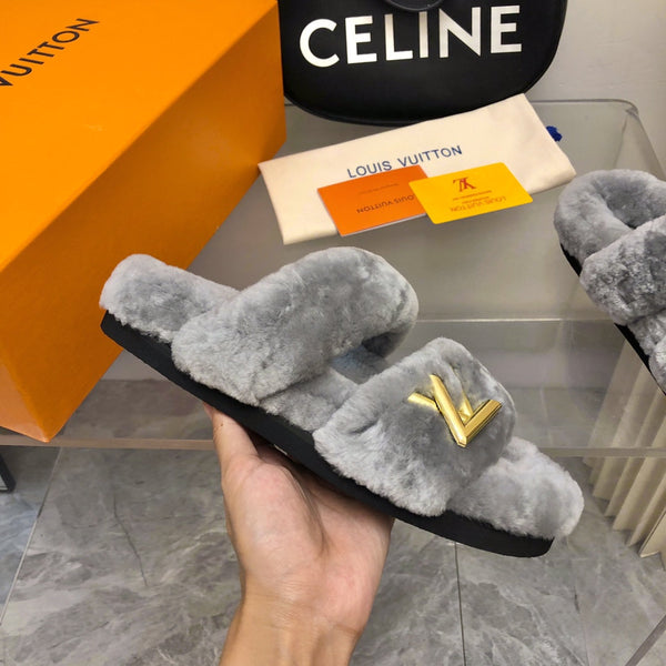 LV Sunset Comfort Flat Mule Grey Fleece