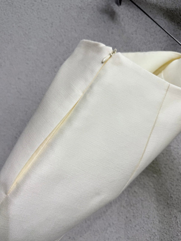 CD 26s Mid-Length Straight Skirt White Wool Silk Lace 398263