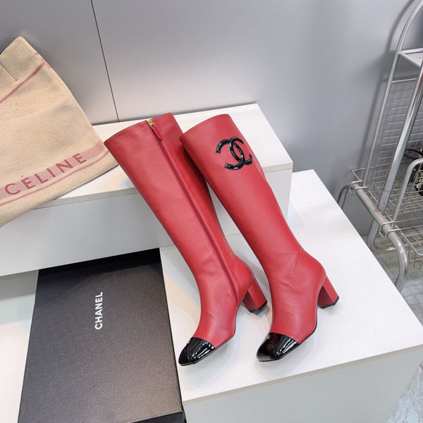 CC 26s Cap-Toe Knee-High Boots 4.5cm Red Stretch Lambskin 966841