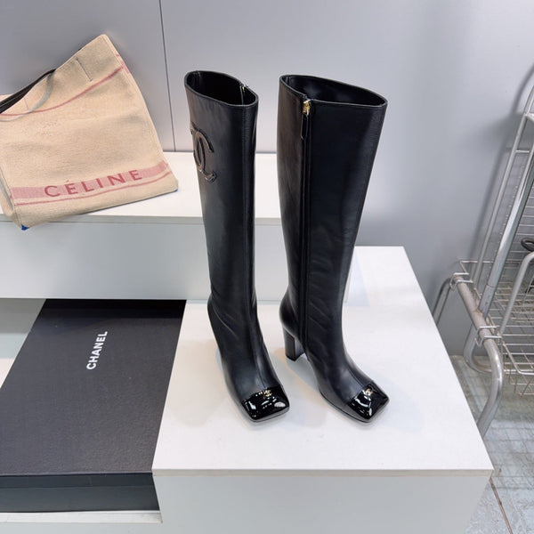 CC 26s Cap-Toe Knee-High Boots 8.5cm Black Stretch Lambskin 966846