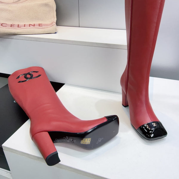 CC 26s Cap-Toe Knee-High Boots 8.5cm Red Stretch Lambskin 966847
