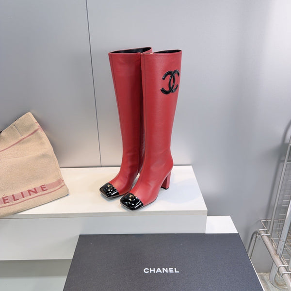 CC 26s Cap-Toe Knee-High Boots 8.5cm Red Stretch Lambskin 966847