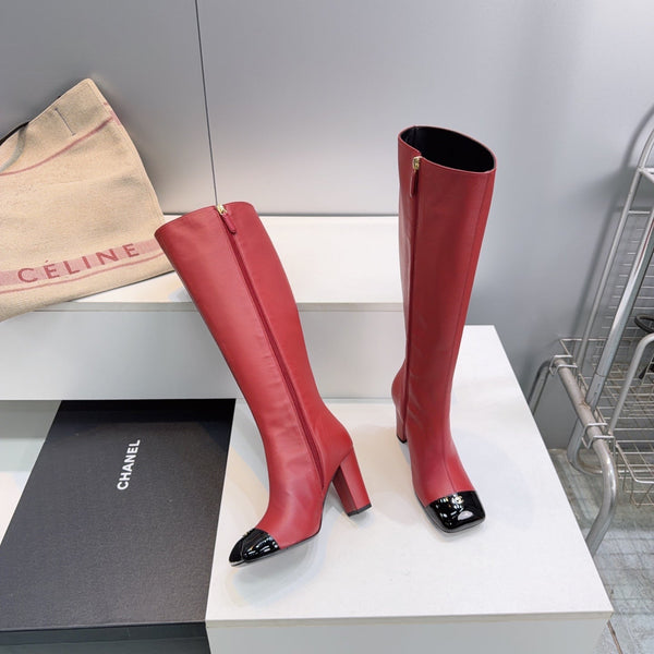 CC 26s Cap-Toe Knee-High Boots 8.5cm Red Stretch Lambskin 966847