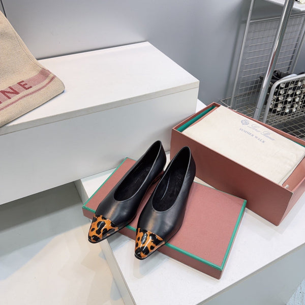 LP Rebecca Cap-Toe Ballet Flats 26s Black Tortoiseshell Leather 107409