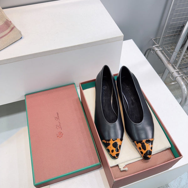 LP Rebecca Cap-Toe Ballet Flats 26s Black Tortoiseshell Leather 107409