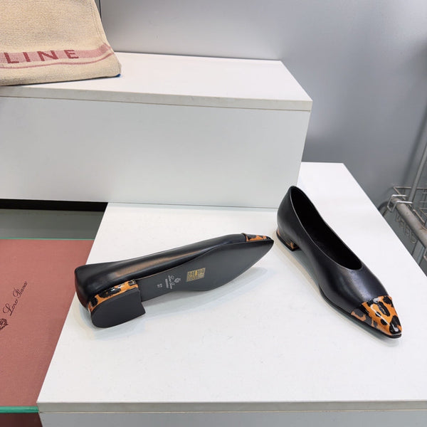 LP Rebecca Cap-Toe Ballet Flats 26s Black Tortoiseshell Leather 107409