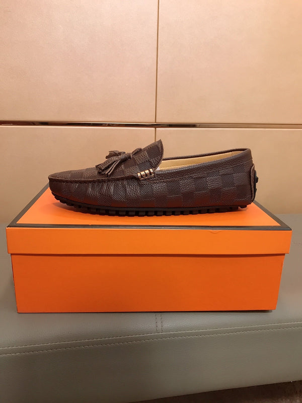 LV LOAFERS RUSSET BROWN DAMIER CALFSKIN WITH TASSEL